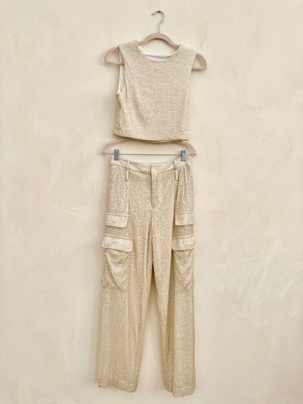 The Noli Shop Pearl Milan Sequin Cargo Pants & Crop Top 2-Piece Set